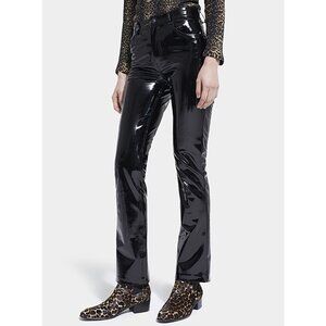 The Kooples Black Faux Patent Leather‎ Flare Pants Size 27 High Rise Party Goth